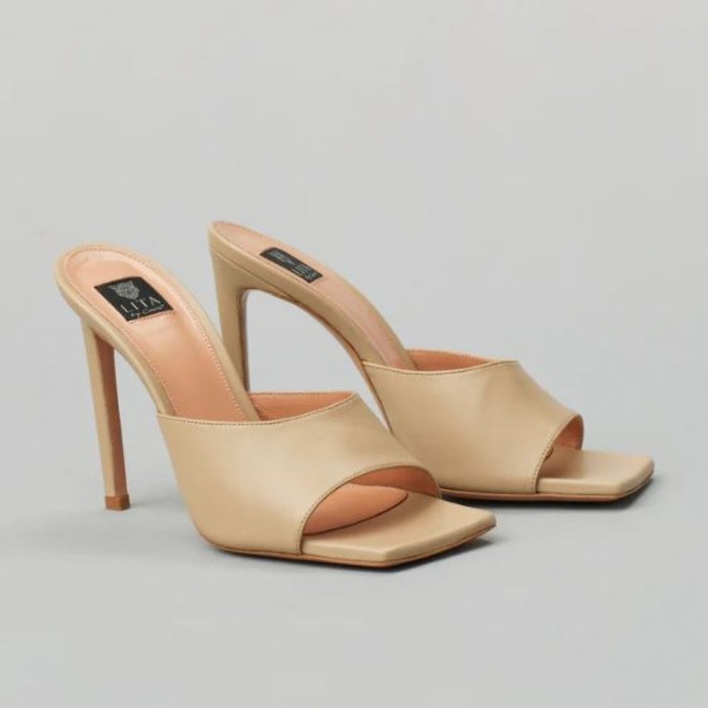 LITA BY CIARA SOLID SQUARE TOE SLIDE HEEL IN LEATHER SIZE 42 ‎  11US  B 209